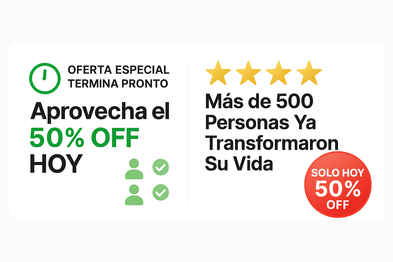 Banner Urgencia y Prueba Social - 500+ Transformadas